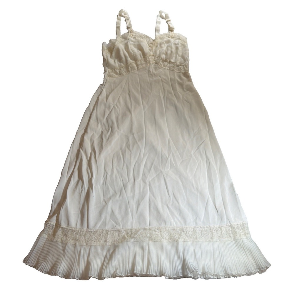 Vintage 1950s Charmode Sears Full Slip 32 Ivory Lace Pleated Bridal Lingerie